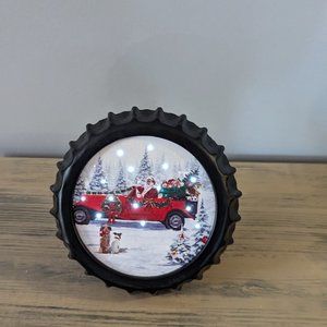 Light up Metal Bottle Cap Santa Picture